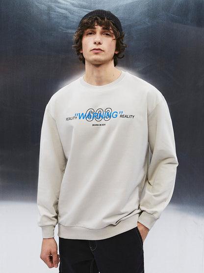 Oversize Crew Neck Printed Long Sleeve Unisex Sweatshirt