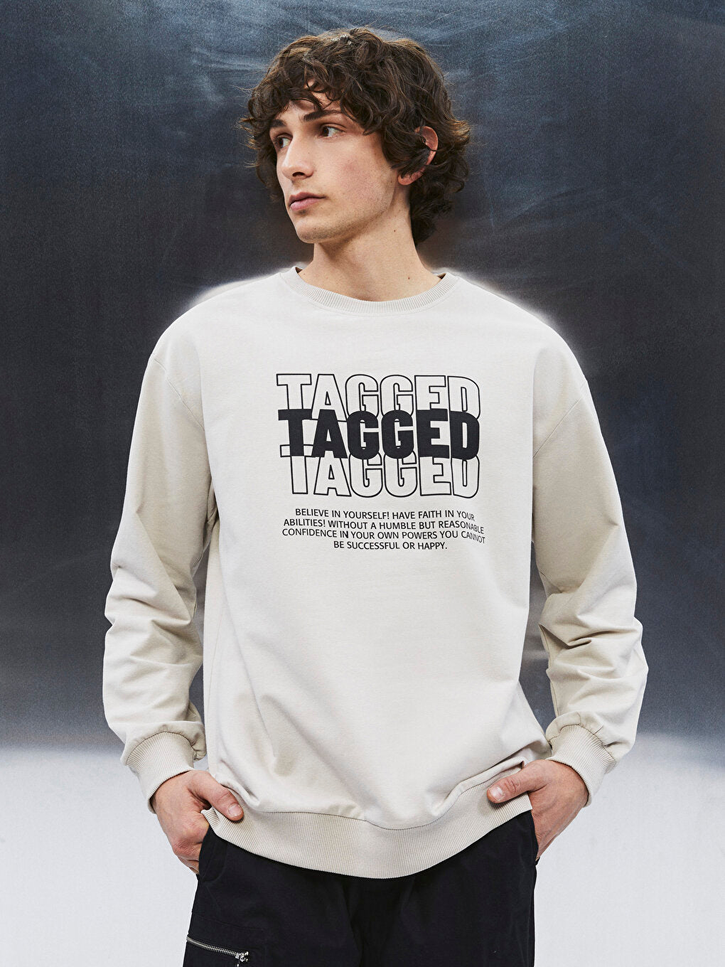 Oversize Crew Neck Printed Long Sleeve Unisex Sweatshirt