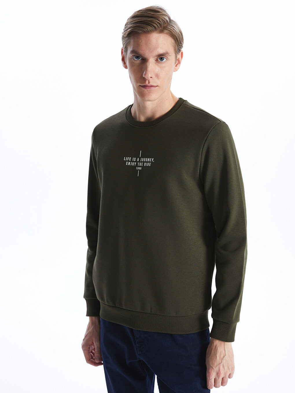 Crew Neck Long Sleeve Printed Men's Sweatshirt