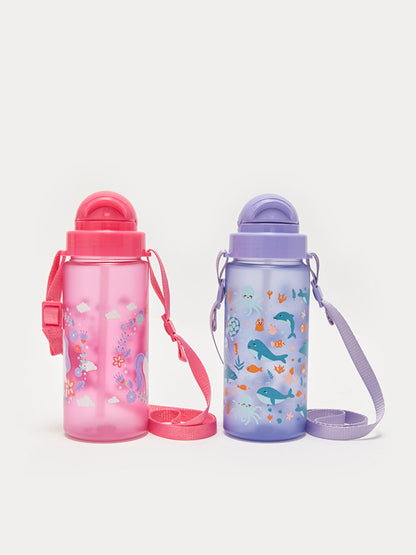 Printed Children's Water Bottle with Straw 500 Ml