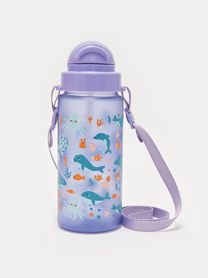 Printed Children's Water Bottle with Straw 500 Ml