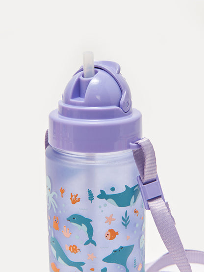 Printed Children's Water Bottle with Straw 500 Ml