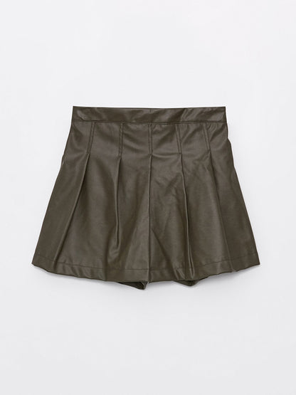 Leather Look Girl's Shorts Skirt with Elastic Waist