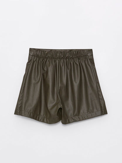 Leather Look Girl's Shorts Skirt with Elastic Waist