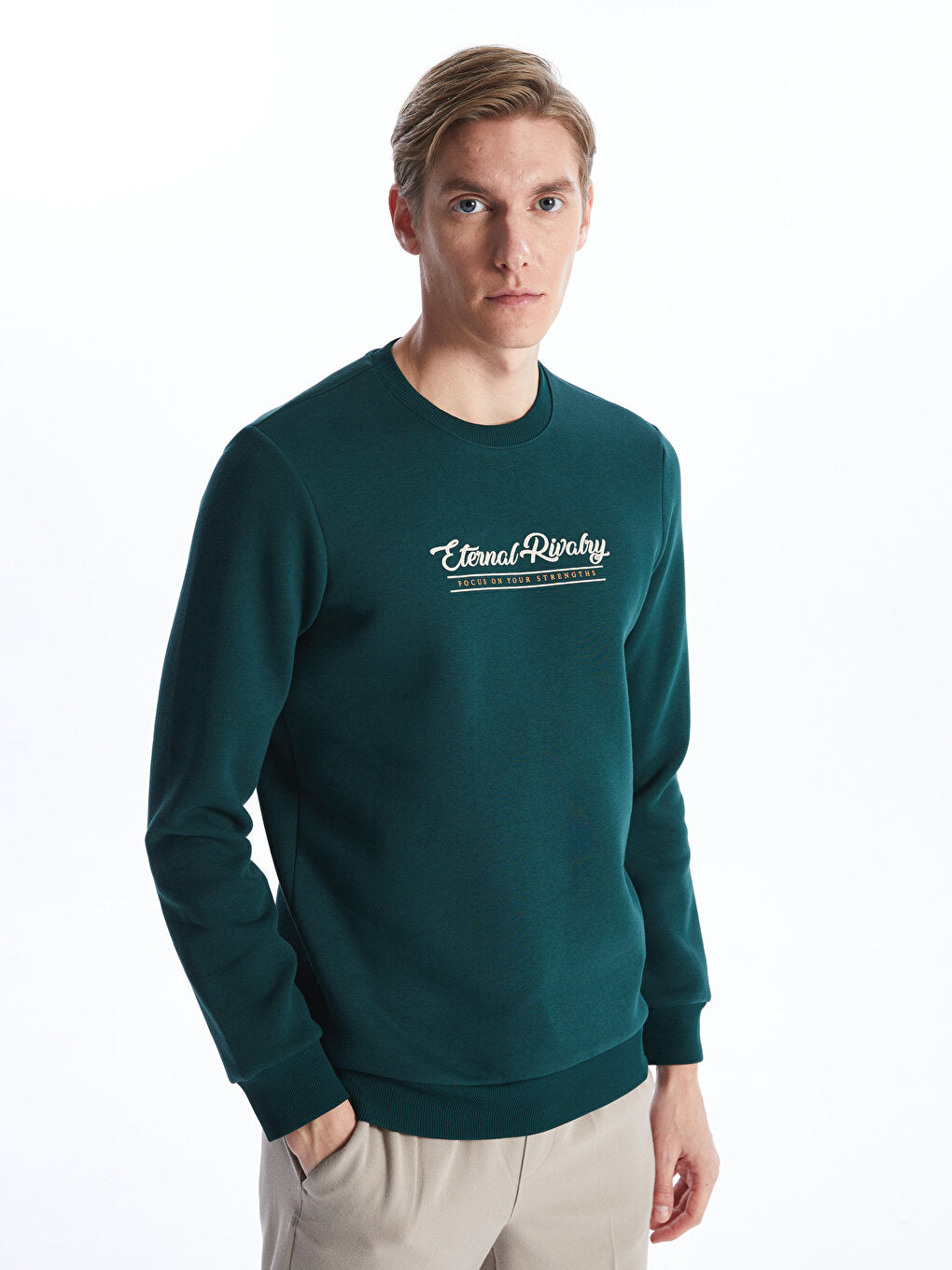 Crew Neck Long Sleeve Printed Men's Sweatshirt