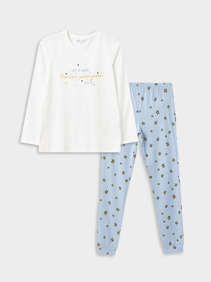 Crew Neck Printed Long Sleeve Women's Pajama Set