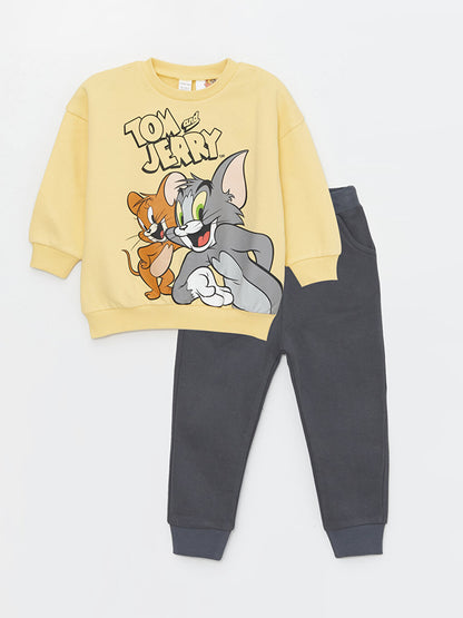 Crew Neck Tom &amp; Jerry Printed Baby Boy Sweatshirt and Sweatpants Set