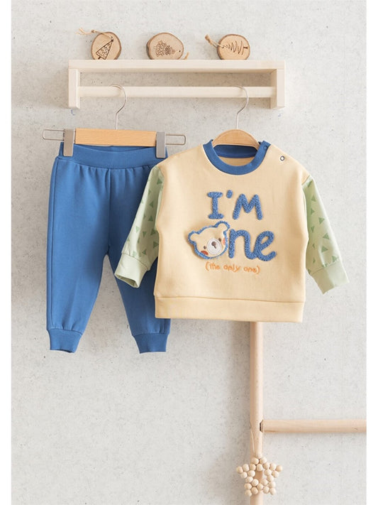 Crew Neck Baby Boy Sweatshirt and Tracksuit Bottom, 2-pack