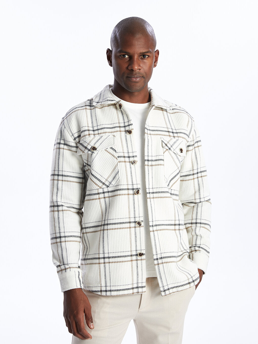 Regular Fit Long Sleeve Plaid Men's Shirt Jacket