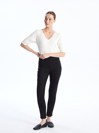 Slim Fit Women's Jean Trousers with Elastic Waist