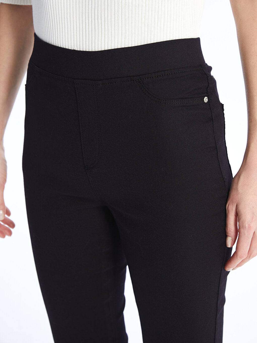 Slim Fit Women's Jean Trousers with Elastic Waist