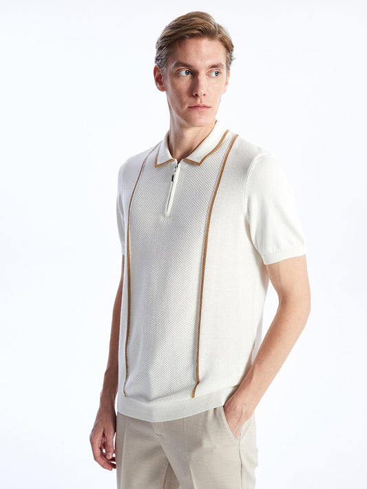 Polo Neck Short Sleeve Men's Knitwear Sweater