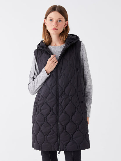 Hooded Self-Patterned Women's Puffer Vest