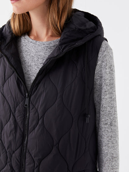 Hooded Self-Patterned Women's Puffer Vest