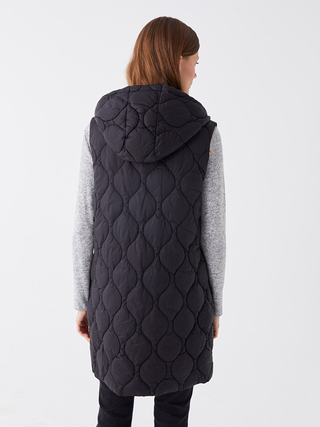 Hooded Self-Patterned Women's Puffer Vest