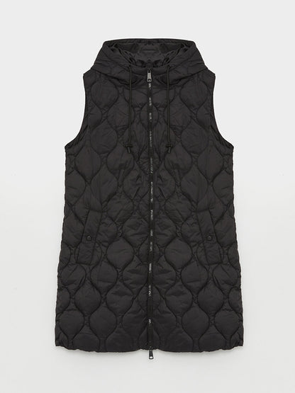 Hooded Self-Patterned Women's Puffer Vest