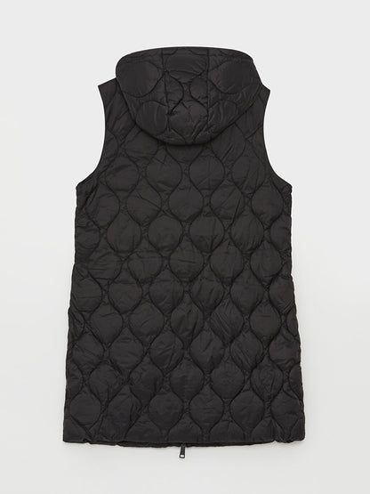 Hooded Self-Patterned Women's Puffer Vest