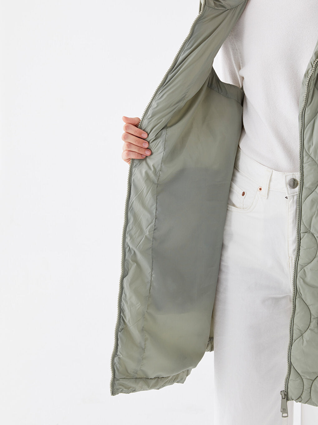 Hooded Self-Patterned Women's Puffer Vest