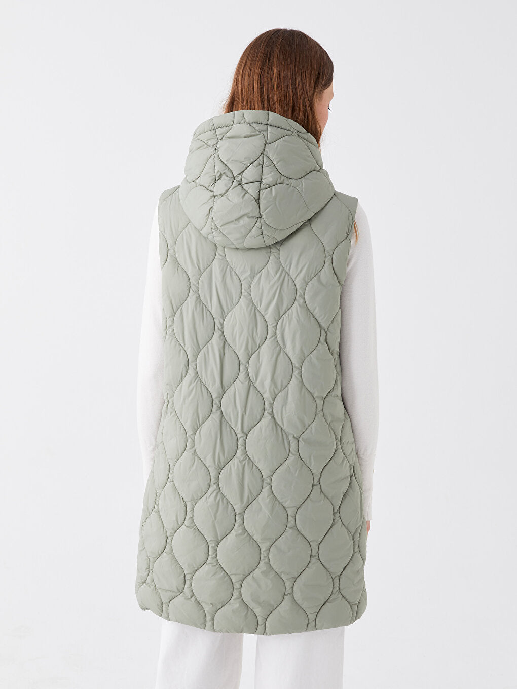 Hooded Self-Patterned Women's Puffer Vest