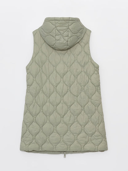 Hooded Self-Patterned Women's Puffer Vest