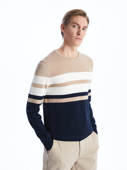 Crew Neck Long Sleeve Striped Men's Knitwear Sweater