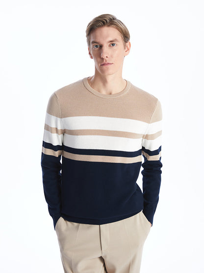 Crew Neck Long Sleeve Striped Men's Knitwear Sweater