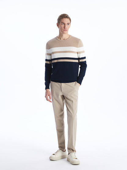 Crew Neck Long Sleeve Striped Men's Knitwear Sweater