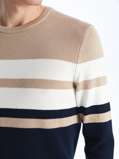 Crew Neck Long Sleeve Striped Men's Knitwear Sweater