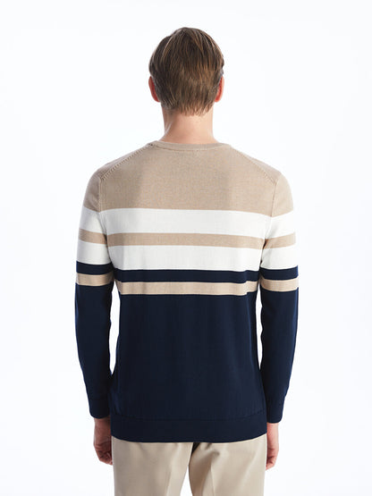 Crew Neck Long Sleeve Striped Men's Knitwear Sweater