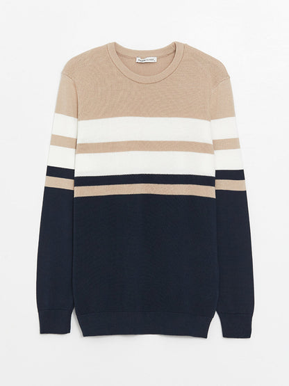 Crew Neck Long Sleeve Striped Men's Knitwear Sweater