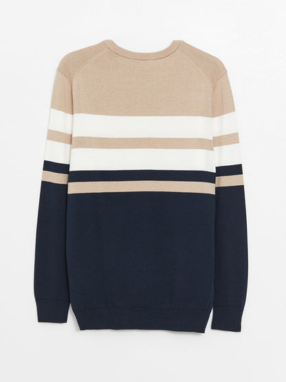 Crew Neck Long Sleeve Striped Men's Knitwear Sweater