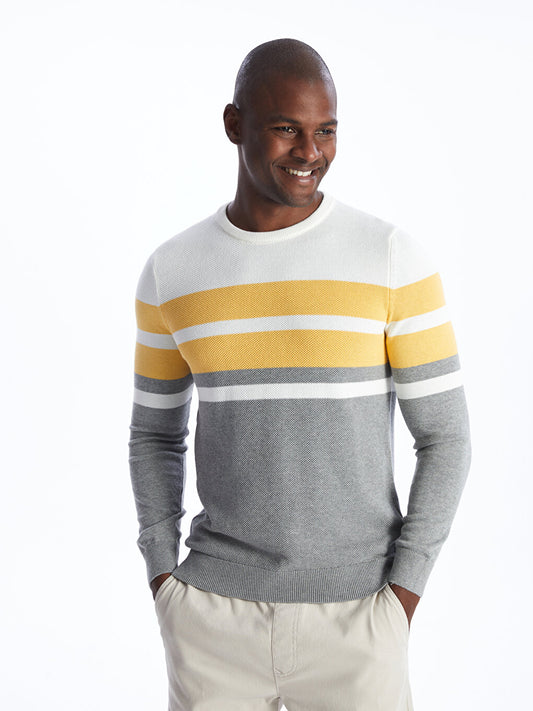 Crew Neck Long Sleeve Striped Men's Knitwear Sweater