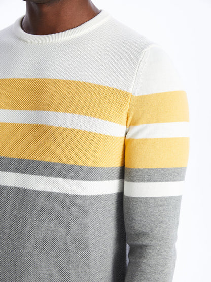 Crew Neck Long Sleeve Striped Men's Knitwear Sweater