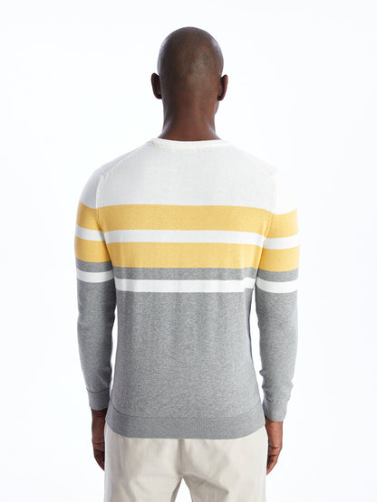 Crew Neck Long Sleeve Striped Men's Knitwear Sweater