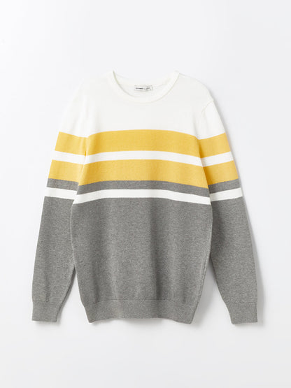 Crew Neck Long Sleeve Striped Men's Knitwear Sweater