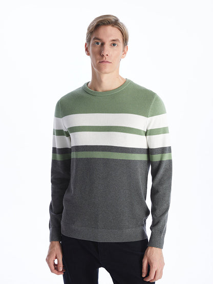 Crew Neck Long Sleeve Striped Men's Knitwear Sweater