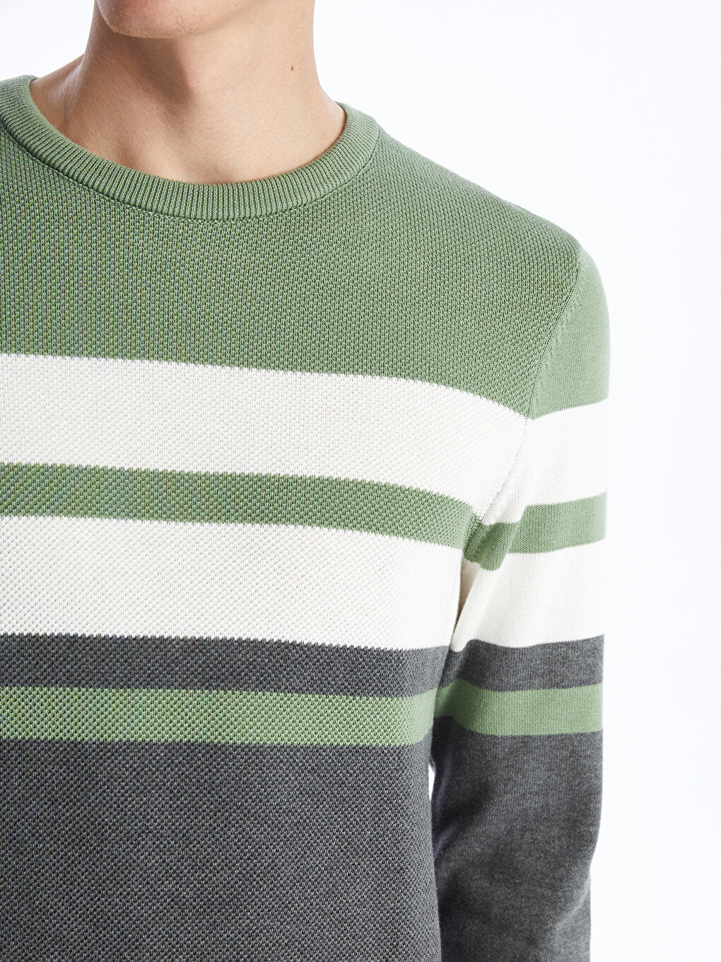 Crew Neck Long Sleeve Striped Men's Knitwear Sweater