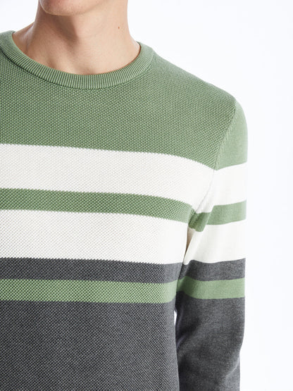 Crew Neck Long Sleeve Striped Men's Knitwear Sweater