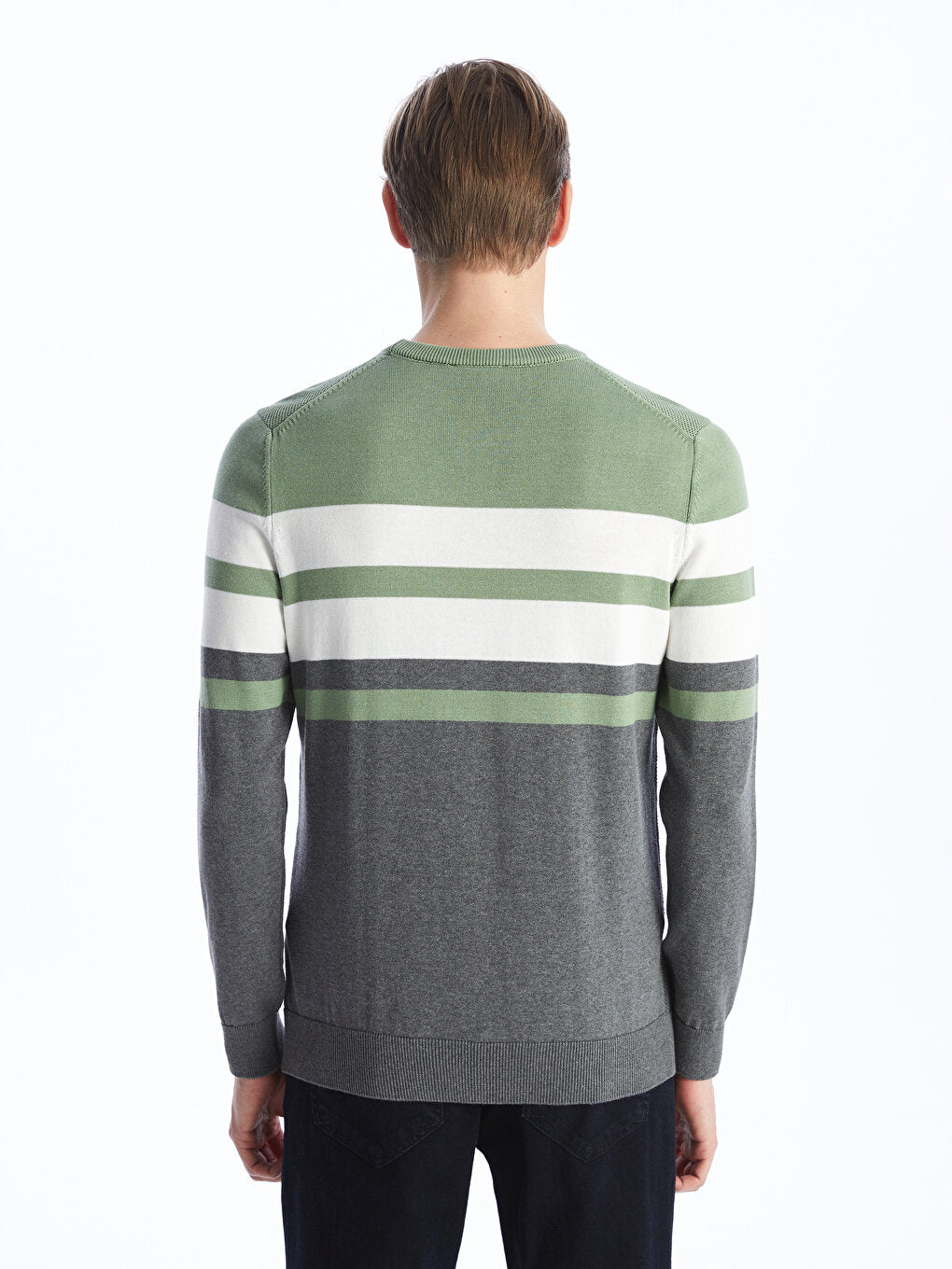 Crew Neck Long Sleeve Striped Men's Knitwear Sweater