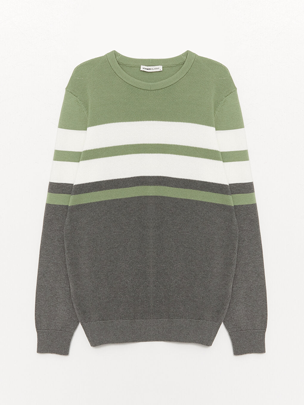 Crew Neck Long Sleeve Striped Men's Knitwear Sweater