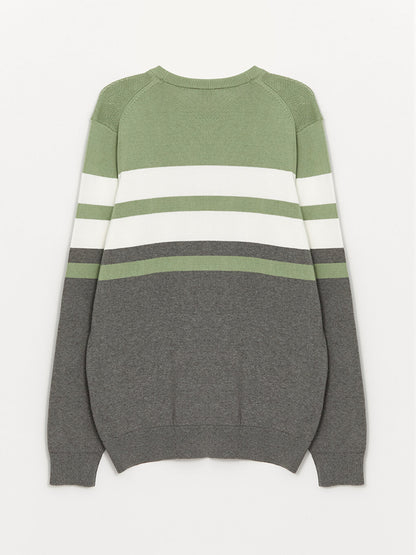 Crew Neck Long Sleeve Striped Men's Knitwear Sweater