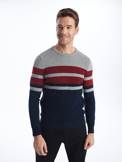 Crew Neck Long Sleeve Striped Men's Knitwear Sweater