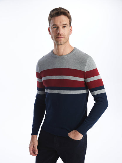 Crew Neck Long Sleeve Striped Men's Knitwear Sweater