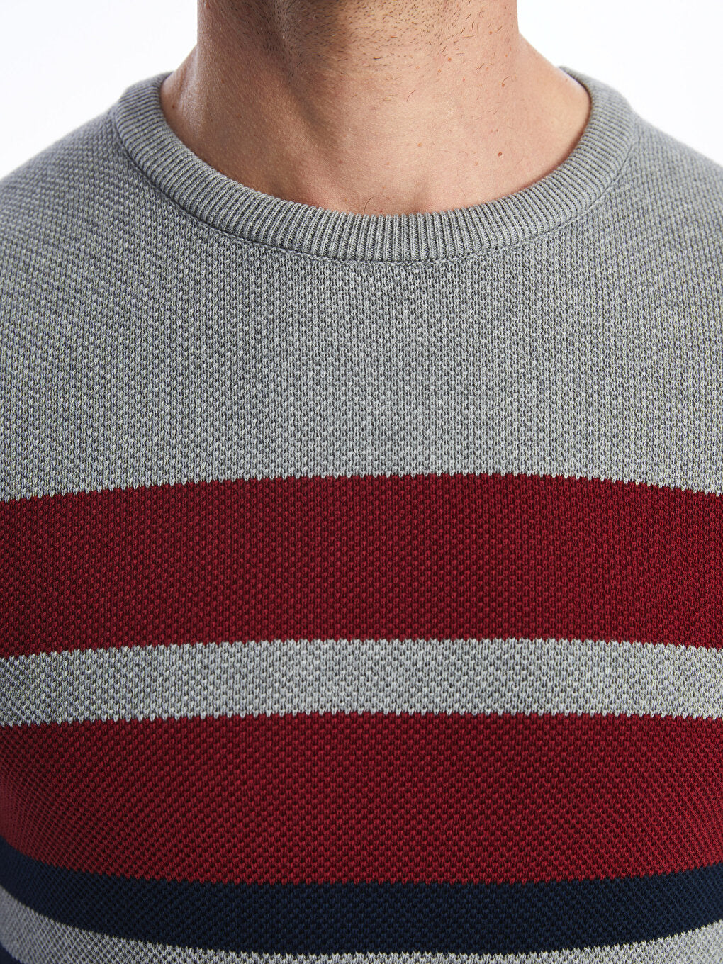 Crew Neck Long Sleeve Striped Men's Knitwear Sweater