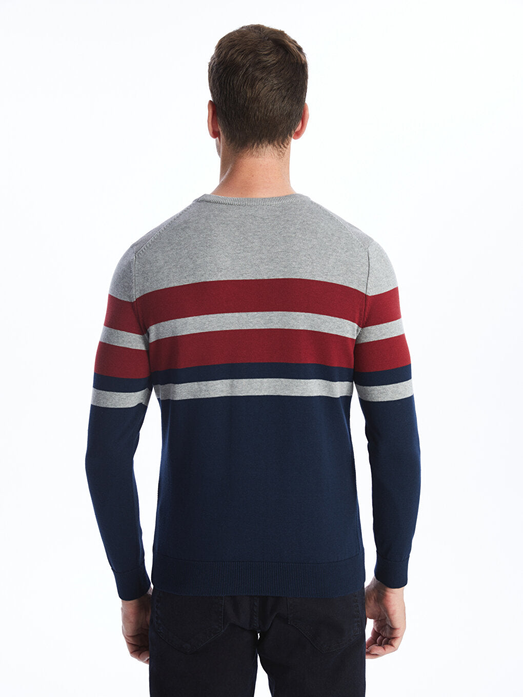 Crew Neck Long Sleeve Striped Men's Knitwear Sweater