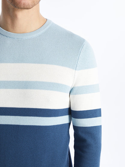 Crew Neck Long Sleeve Striped Men's Knitwear Sweater