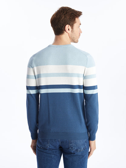 Crew Neck Long Sleeve Striped Men's Knitwear Sweater