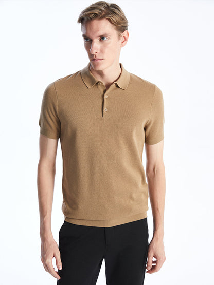 Polo Neck Short Sleeve Men's Knitwear Sweater