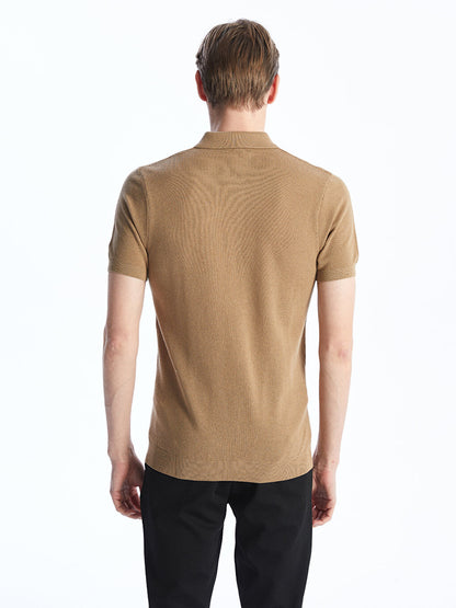 Polo Neck Short Sleeve Men's Knitwear Sweater