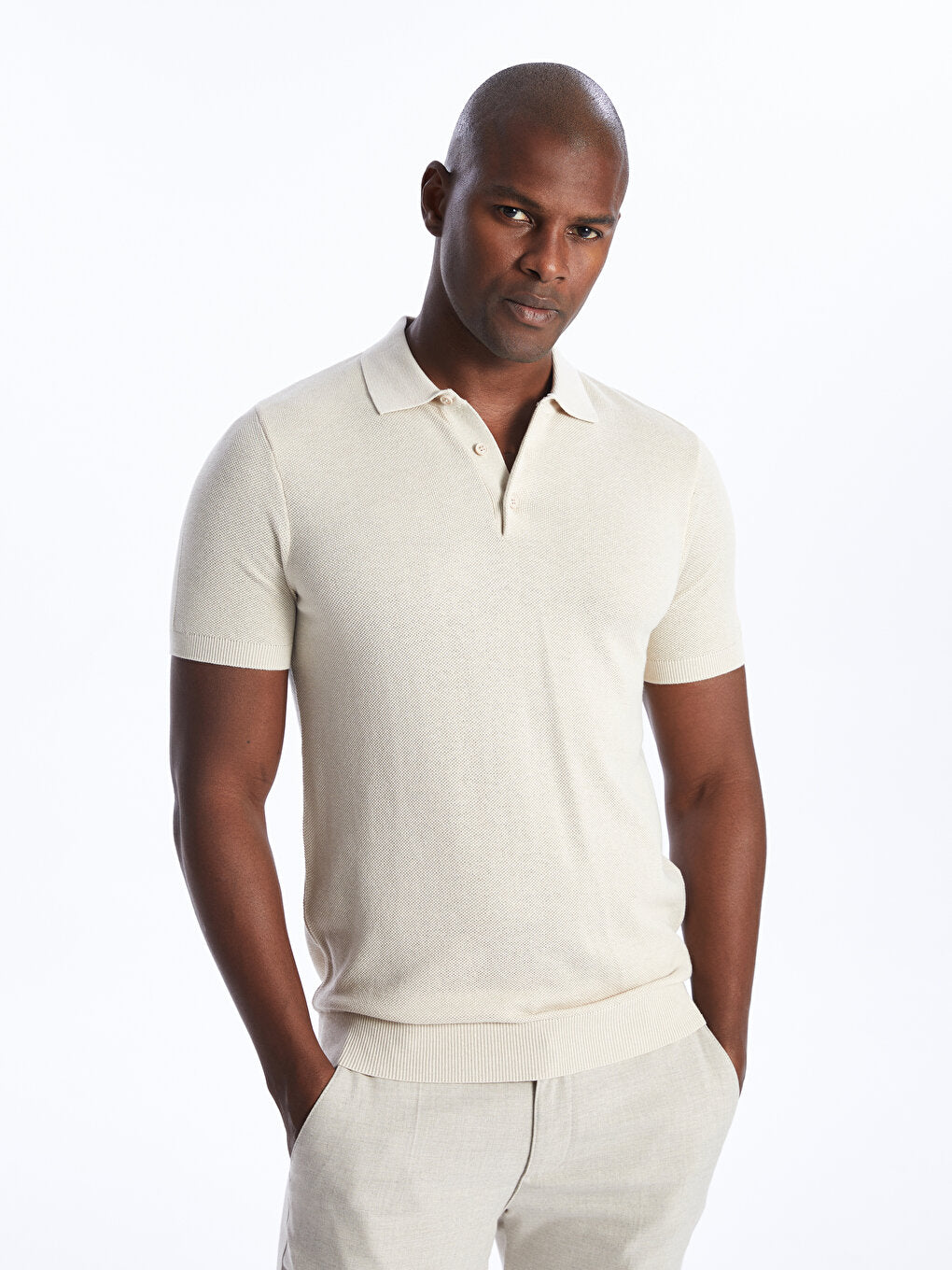 Polo Neck Short Sleeve Men's Knitwear Sweater